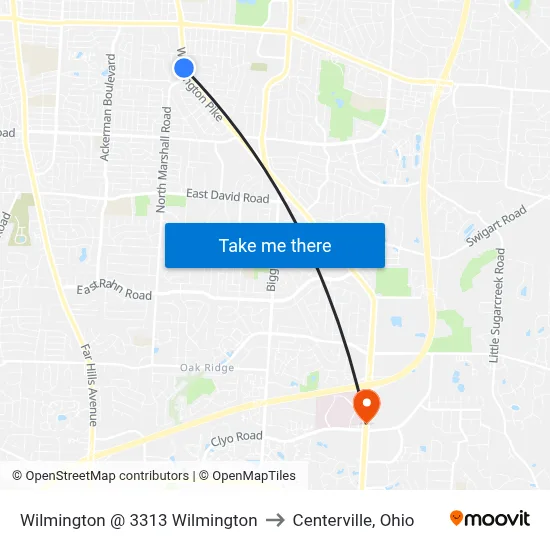 Wilmington @ 3313 Wilmington to Centerville, Ohio map