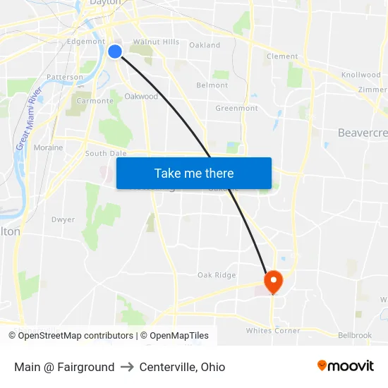 Main @ Fairground to Centerville, Ohio map