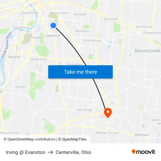 Irving @ Evanston to Centerville, Ohio map
