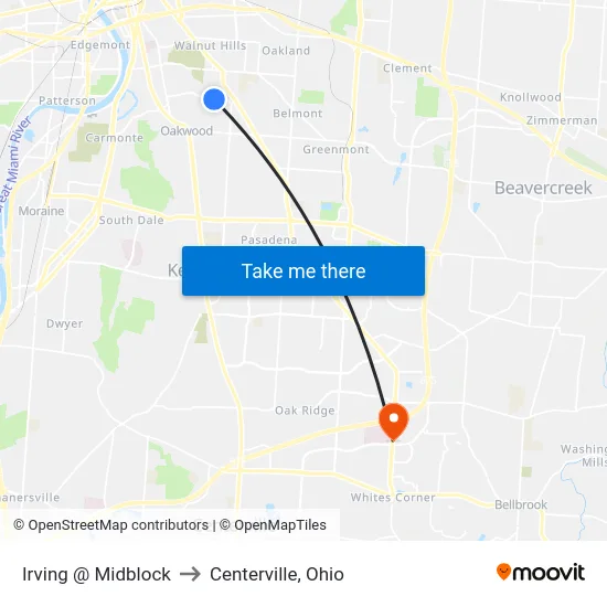 Irving @ Midblock to Centerville, Ohio map