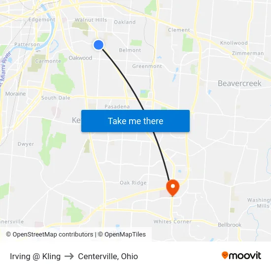 Irving @ Kling to Centerville, Ohio map