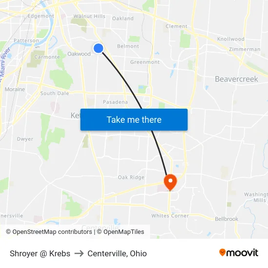 Shroyer @ Krebs to Centerville, Ohio map