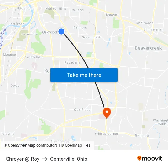 Shroyer @ Roy to Centerville, Ohio map