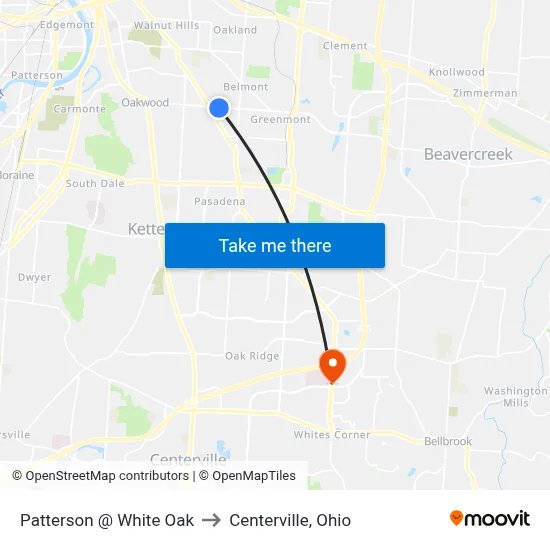 Patterson @ White Oak to Centerville, Ohio map