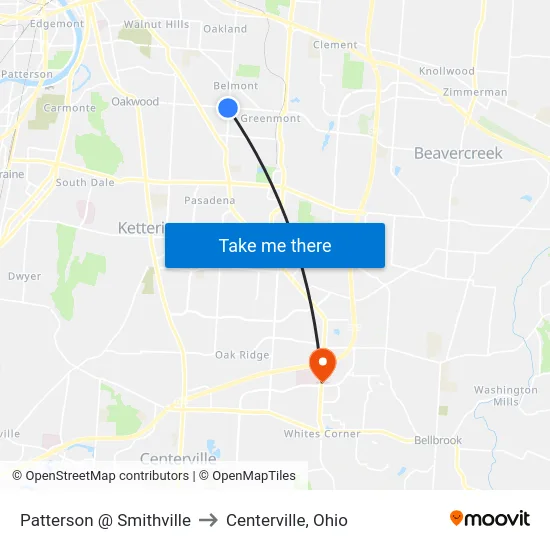 Patterson @ Smithville to Centerville, Ohio map