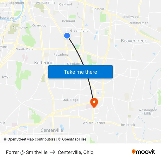 Forrer @ Smithville to Centerville, Ohio map