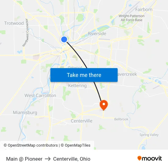 Main @ Pioneer to Centerville, Ohio map