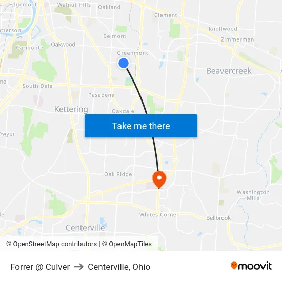 Forrer @ Culver to Centerville, Ohio map