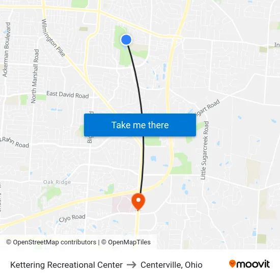 Kettering Recreational Center to Centerville, Ohio map