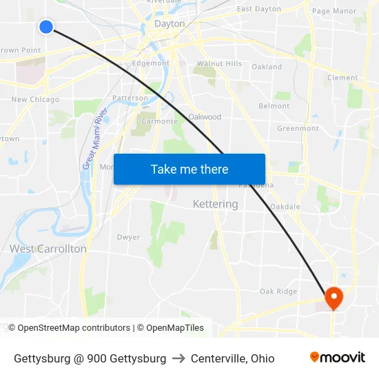 Gettysburg @ 900 Gettysburg to Centerville, Ohio map