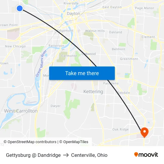 Gettysburg @ Dandridge to Centerville, Ohio map