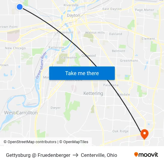 Gettysburg @ Fruedenberger to Centerville, Ohio map