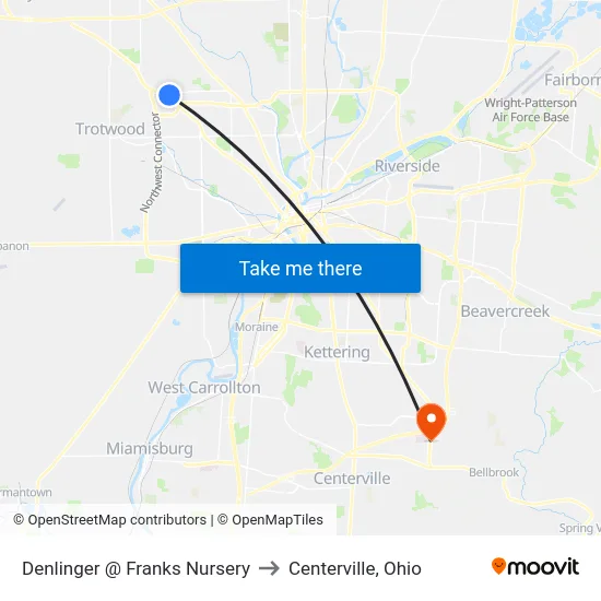 Denlinger @ Franks Nursery to Centerville, Ohio map