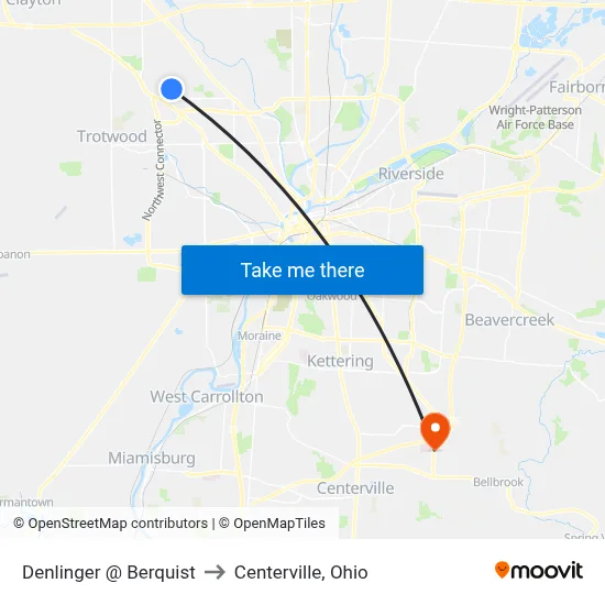 Denlinger @ Berquist to Centerville, Ohio map