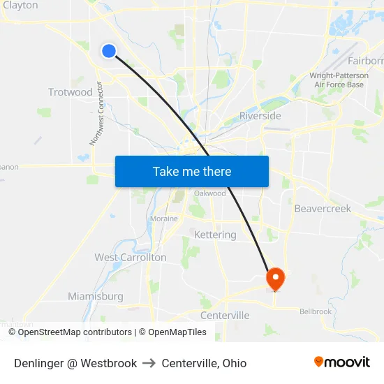 Denlinger @ Westbrook to Centerville, Ohio map