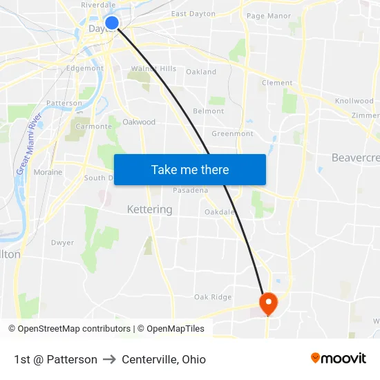 1st @ Patterson to Centerville, Ohio map