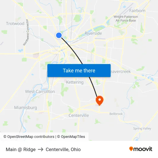 Main @ Ridge to Centerville, Ohio map
