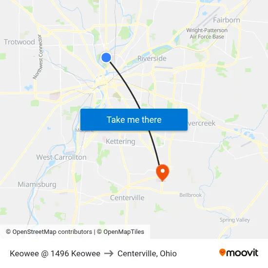 Keowee @ 1496 Keowee to Centerville, Ohio map
