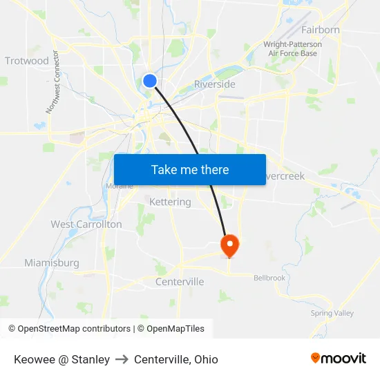 Keowee @ Stanley to Centerville, Ohio map
