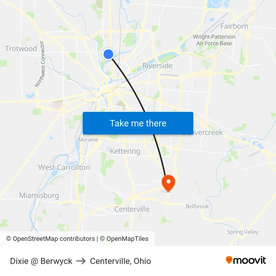Dixie @ Berwyck to Centerville, Ohio map