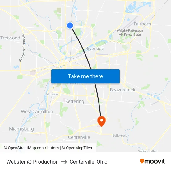 Webster @ Production to Centerville, Ohio map
