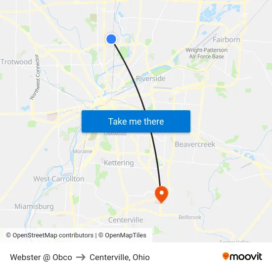 Webster @ Obco to Centerville, Ohio map
