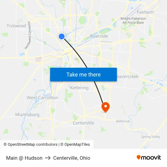 Main @ Hudson to Centerville, Ohio map