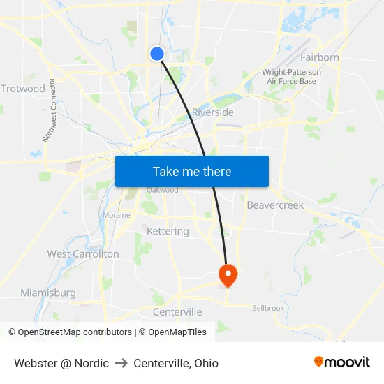 Webster @ Nordic to Centerville, Ohio map