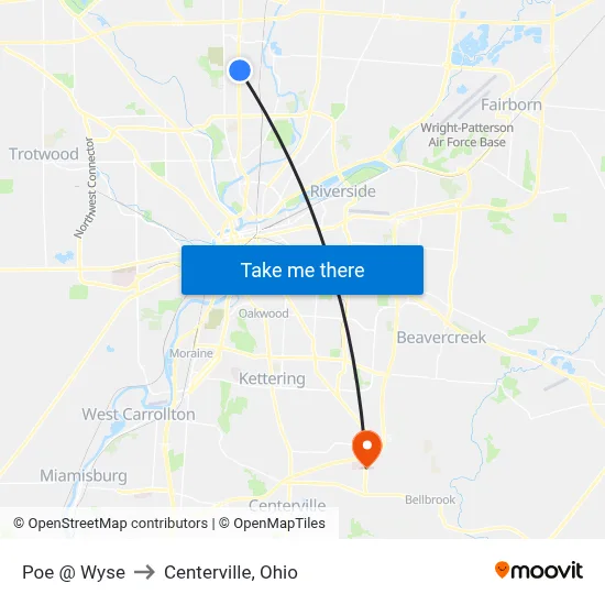 Poe @ Wyse to Centerville, Ohio map