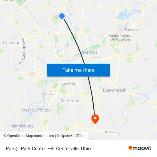 Poe @ Park Center to Centerville, Ohio map
