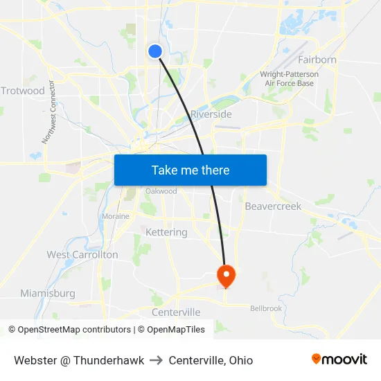 Webster @ Thunderhawk to Centerville, Ohio map