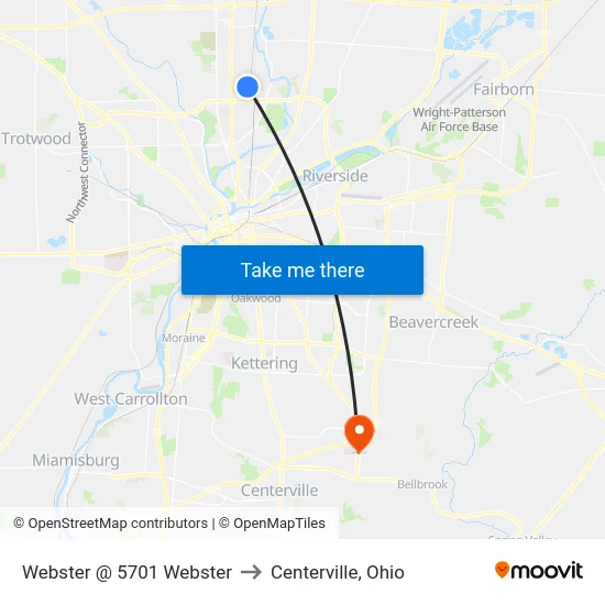 Webster @ 5701 Webster to Centerville, Ohio map