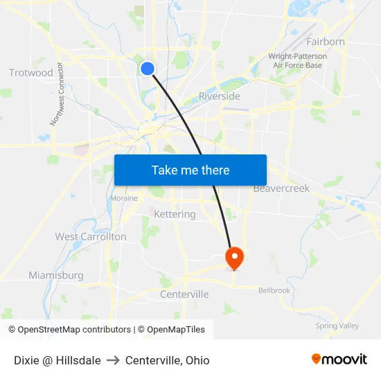 Dixie @ Hillsdale to Centerville, Ohio map