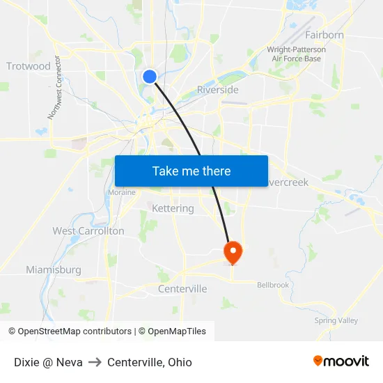 Dixie @ Neva to Centerville, Ohio map
