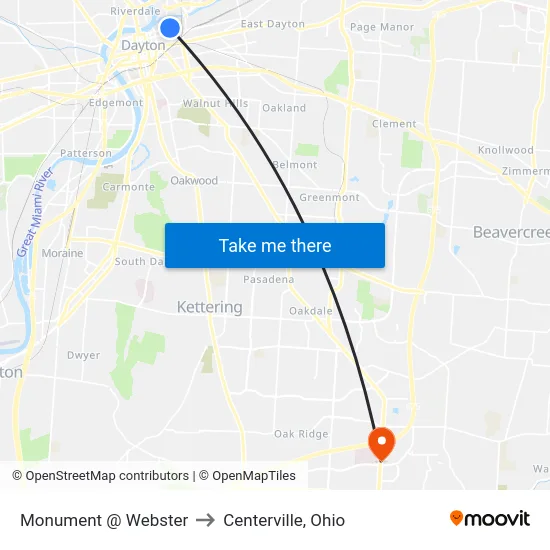 Monument @ Webster to Centerville, Ohio map