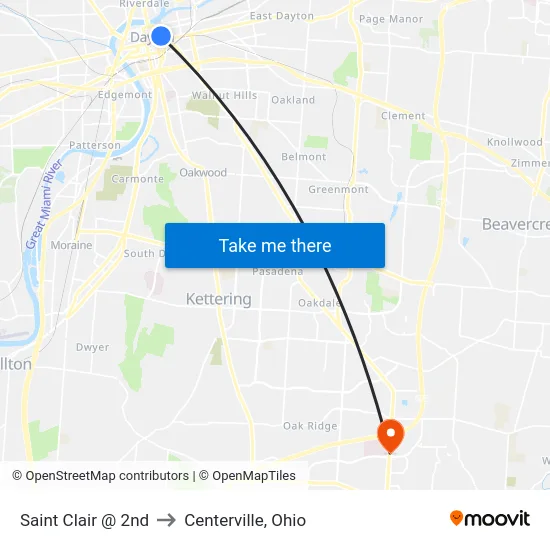 Saint Clair @ 2nd to Centerville, Ohio map