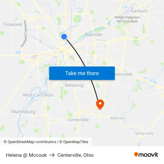 Helena @ Mccook to Centerville, Ohio map
