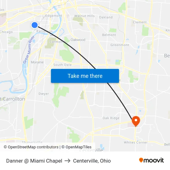 Danner @ Miami Chapel to Centerville, Ohio map