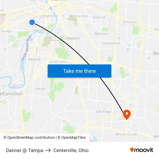 Danner @ Tampa to Centerville, Ohio map