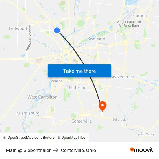 Main @ Siebenthaler to Centerville, Ohio map