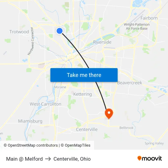 Main @ Melford to Centerville, Ohio map
