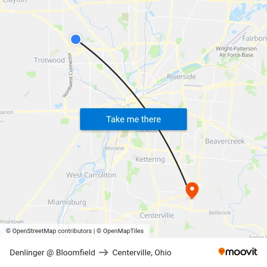 Denlinger @ Bloomfield to Centerville, Ohio map