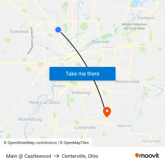 Main @ Castlewood to Centerville, Ohio map