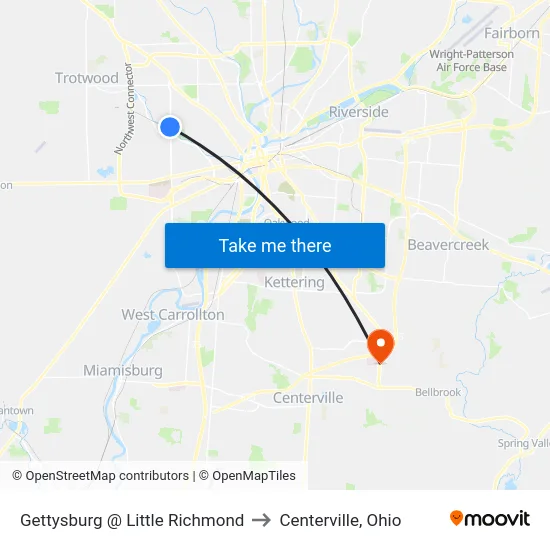 Gettysburg @ Little Richmond to Centerville, Ohio map