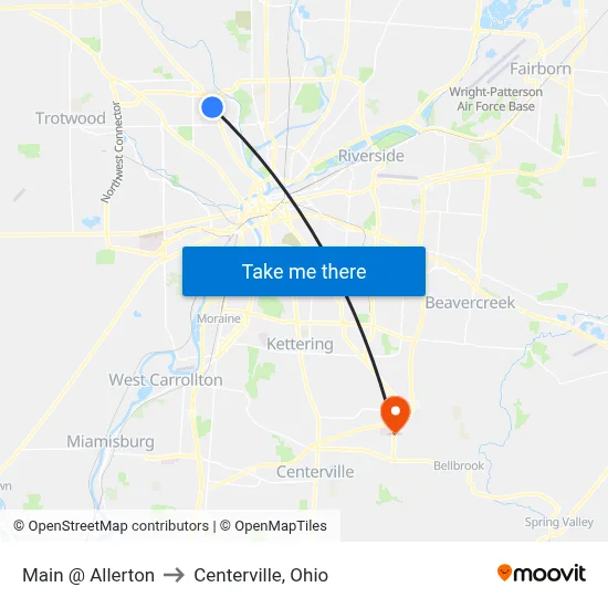 Main @ Allerton to Centerville, Ohio map