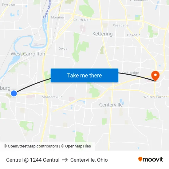 Central @ 1244 Central to Centerville, Ohio map