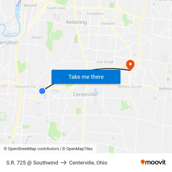 S.R. 725 @ Southwind to Centerville, Ohio map