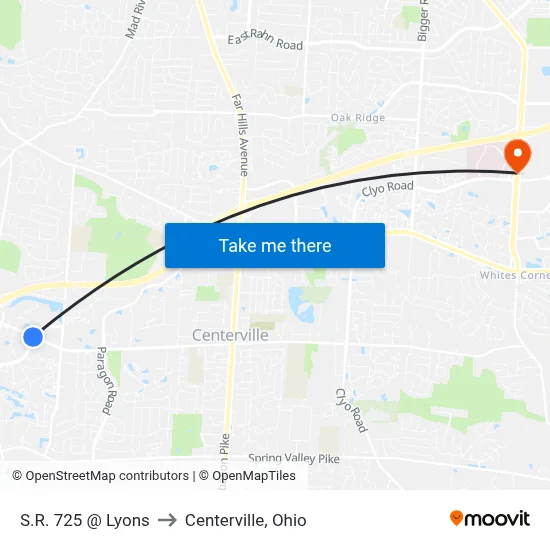 S.R. 725 @ Lyons to Centerville, Ohio map