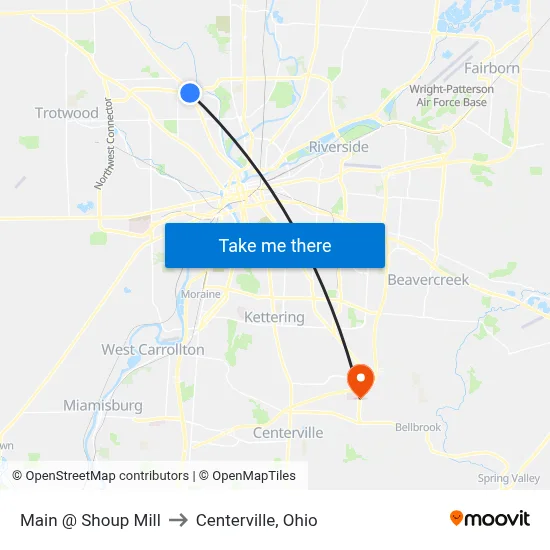 Main @ Shoup Mill to Centerville, Ohio map