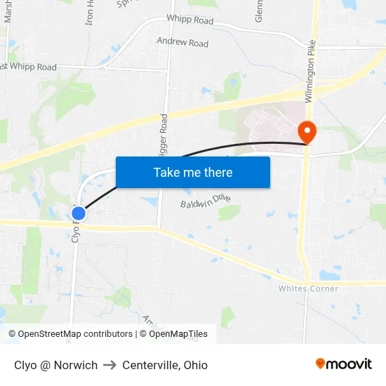 Clyo @ Norwich to Centerville, Ohio map